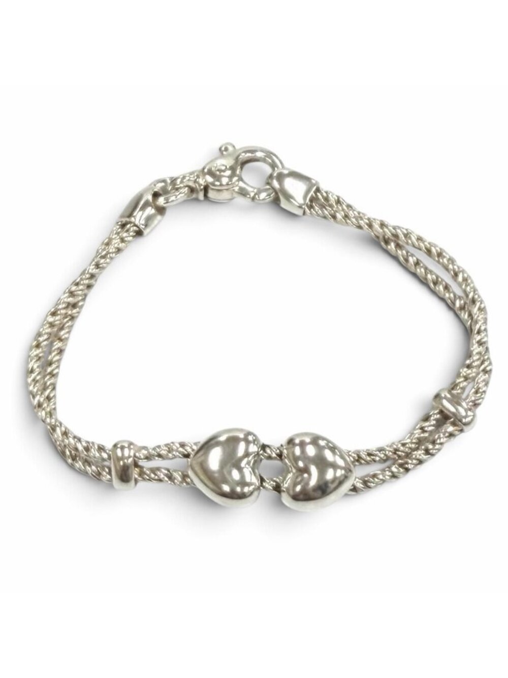 Tiffany & Co Vintage 925 Double Heart Rope Bracelet Silver